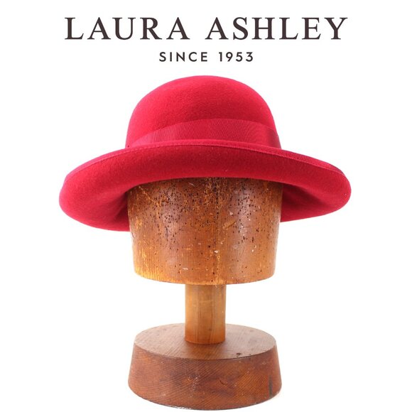 Laura Ashley Wide Brim Hat Magenta Wool Vintage Grosgrain Bow Great Britain 22.5 - Picture 1 of 14